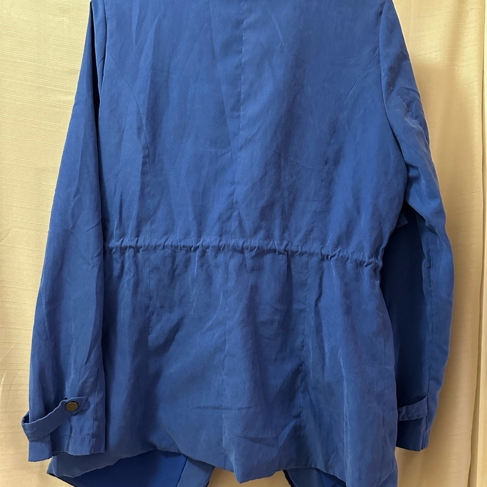 Christy & Co. Y2K Blue Waterfall Utility Jacket Open Front Drawstring Medium - Picture 7 of 8